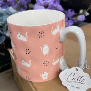 Pink Cat  🐈‍⬛ 🐈 Bella Ceramic Coffee Mug 16oz NWT